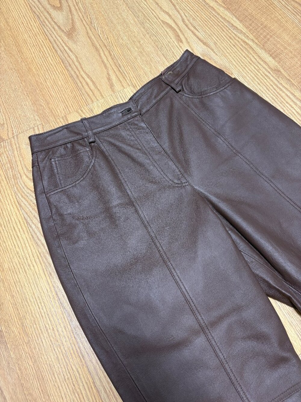 Vintage Together Brown Genuine Leather Pants Women's Size 12 High Rise Straight